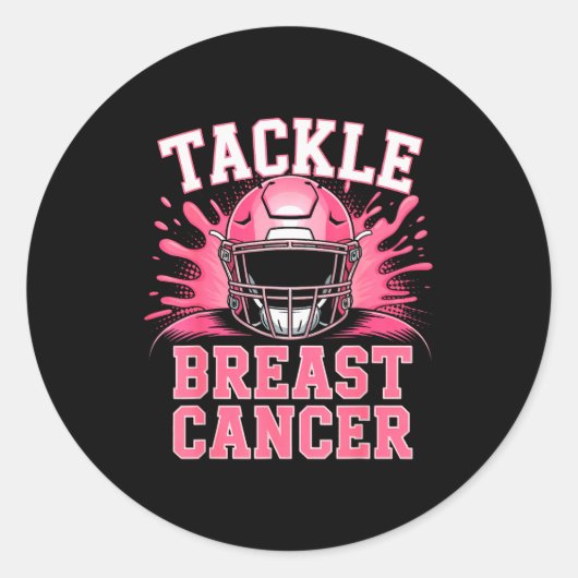 Tackle Football Breast Cancer Awareness Nk Ribbon ラウンドシール (正面)