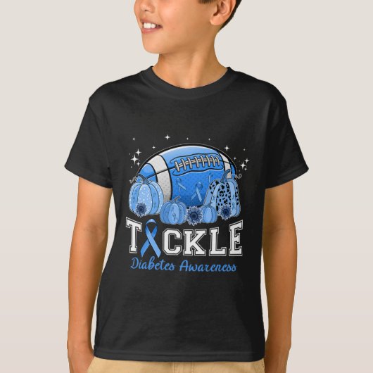 Tackle Footll Diabetes Blue Ribbon Dibetes Awarene Tシャツ (正面)