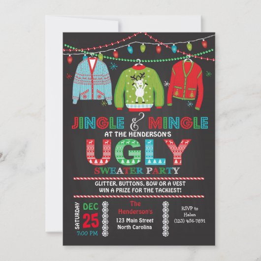 Tacky Ugly Sweater Christmas Party Invitation 招待状 (正面)