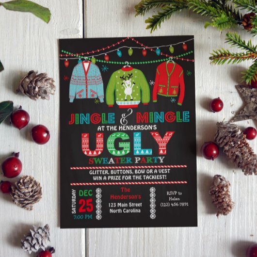 Tacky Ugly Sweater Christmas Party Invitation 招待状