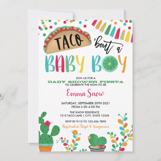 Tacoについて男の赤ちゃんシャワー招待状 招待状 (正面)