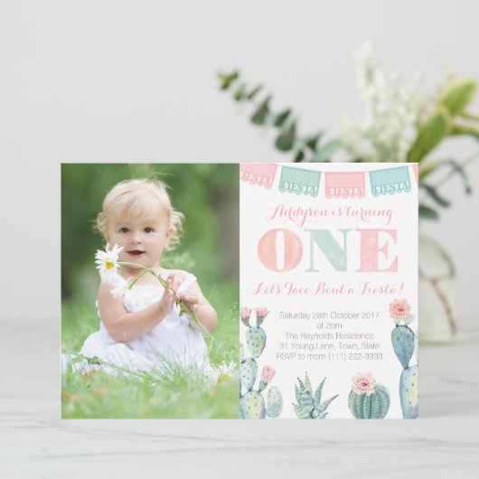 Tacoのフィエスタガールについて1st誕生日パーティー写真 招待状 (スタンド正面)