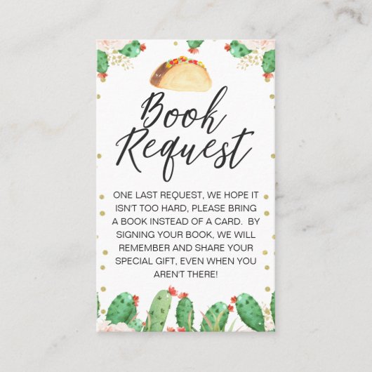 Tacoのベビーの赤ちゃんシャワーブックリクエストの挿入 名刺 (正面)