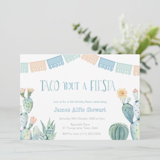 Taco About a Fiesta - Any Age Boy Birthday Party 招待状 (スタンド正面)