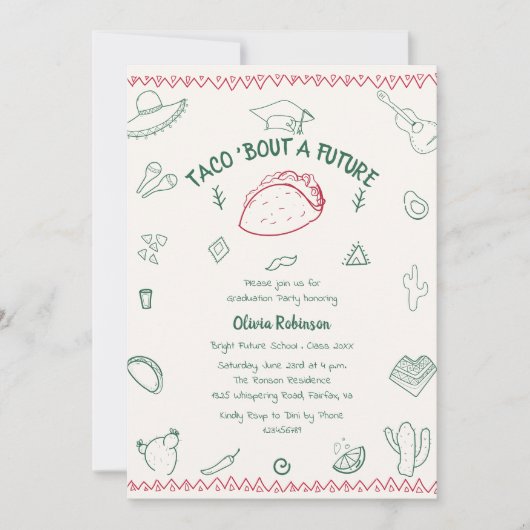 Taco About a future Fiesta Doodle卒業 招待状 (正面)