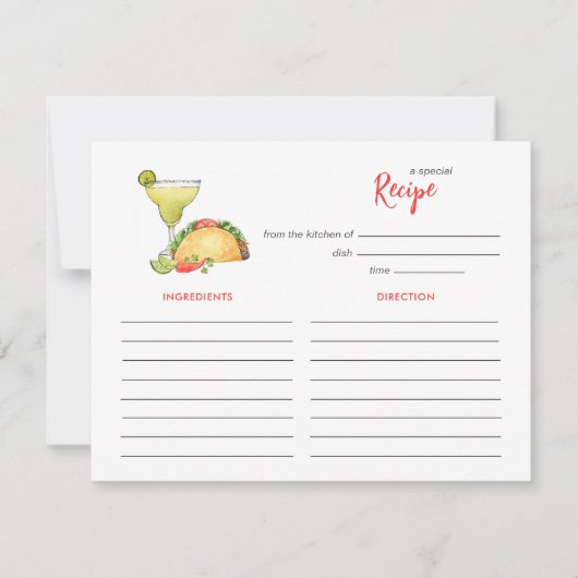Taco and Tequila Bridal shower Recipe card ノートカード (正面)