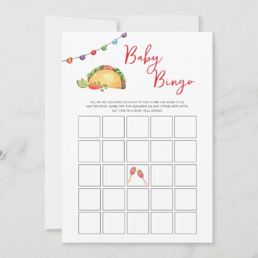 Taco Baby Shower Bingo game 招待状 (正面)