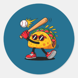 Taco baseball mexican cinco de mayo men kids  ラウンドシール