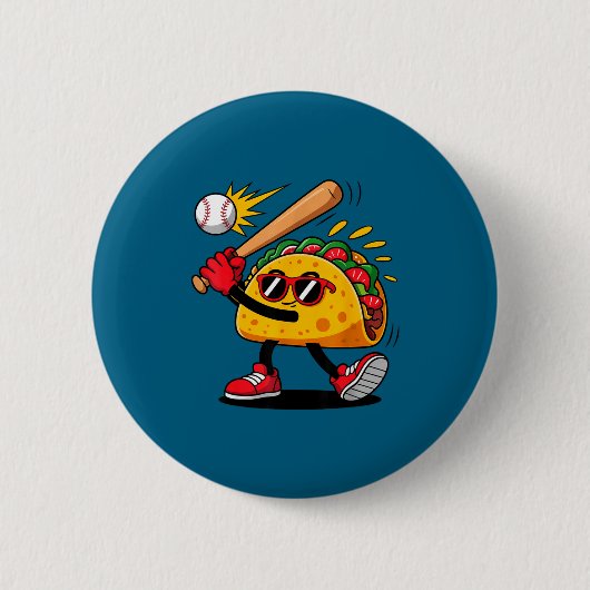 Taco baseball mexican cinco de mayo men kids  缶バッジ (正面)