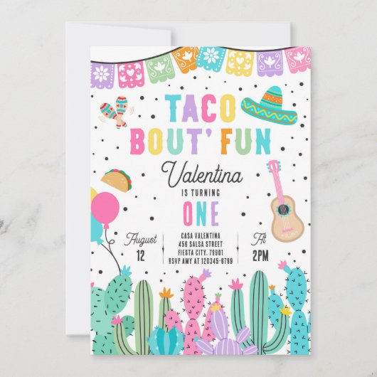 Taco Bout'おもしろい1th誕生日フィエスタメキシコパーティー 招待状 (正面)