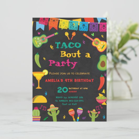 Taco Bout'おもしろい4thバースデーフィエスタメキシコパーティー 招待状 (スタンド正面)