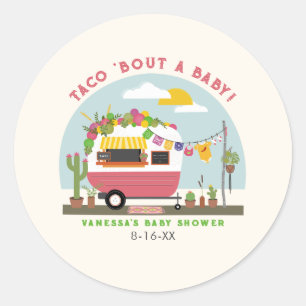 Taco Bout aベビーホットピンクの女の子ベビーシャワー ラウンドシール