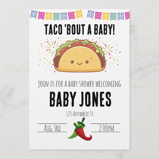 taco 'bout a baby! baby shower invitation 招待状 (正面)