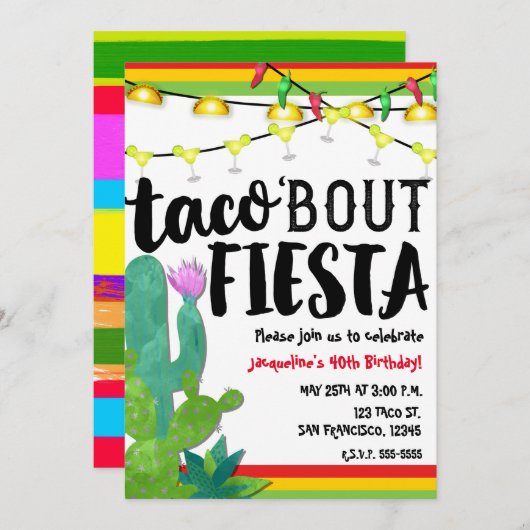 TACO BOUT FIESTA Birthday Party Cinco De Mayo 招待状 (正面/裏面)