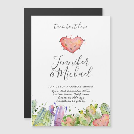 Taco Bout Love - モダンおもしろいフィエスタウェディングカンスメント マグネット招待状 (正面/裏面)