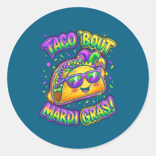 Taco Bout Mardi Gras Fat Tuesday Funny Mexican Foo ラウンドシール (正面)