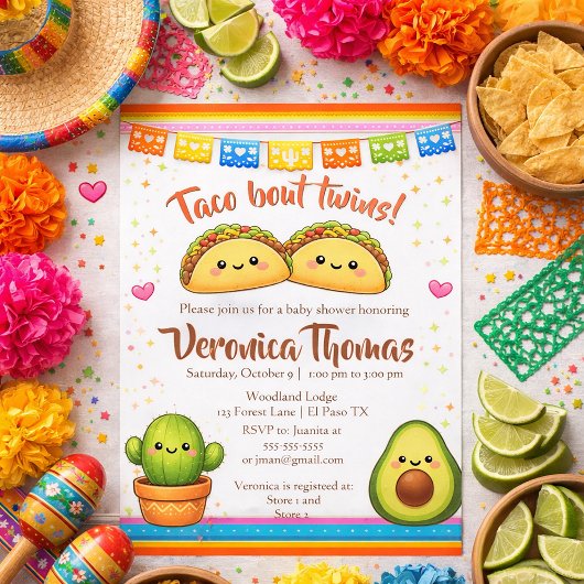 Taco bout Twins Baby Shower 招待状
