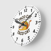 Taco+Catの逆読みはTaco+Cat 可愛いネコ ラウンド壁時計 (傾斜)