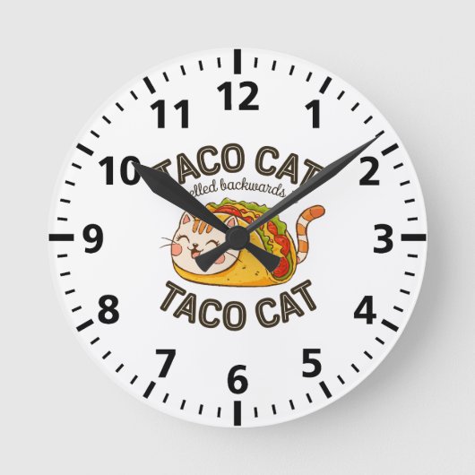 Taco+Catの逆読みはTaco+Cat 可愛いネコ ラウンド壁時計 (正面)