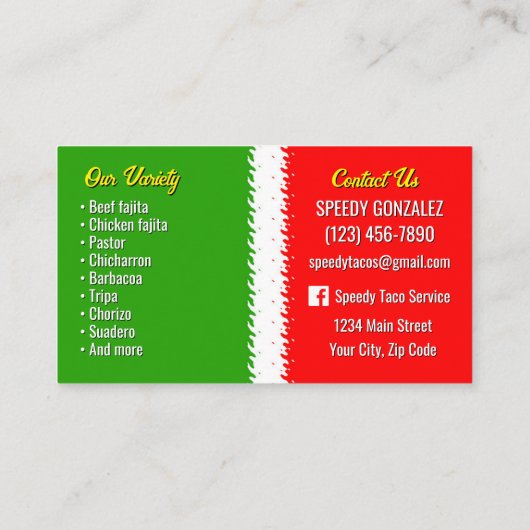 Taco Catering Service Business Cards 名刺 (裏面)