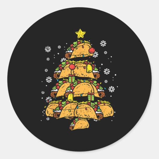 Taco Christmas Tree Xmas Mexican Food  ラウンドシール (正面)