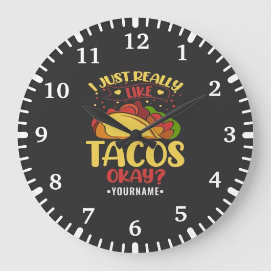 Taco Funny Saying I Just Really Like Tacos ラージ壁時計 (正面)