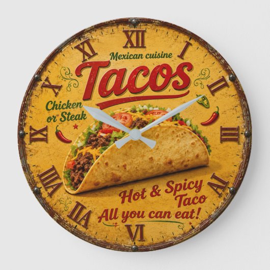 Taco Mexican Kitchen Rustic Restaurant ラージ壁時計 (正面)