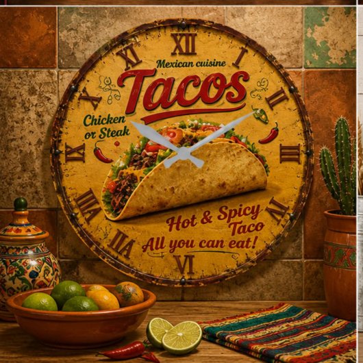 Taco Mexican Kitchen Rustic Restaurant ラージ壁時計