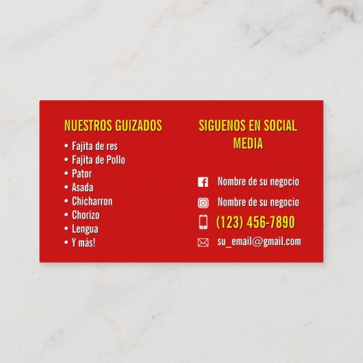 Taco service business cards 名刺 (裏面)