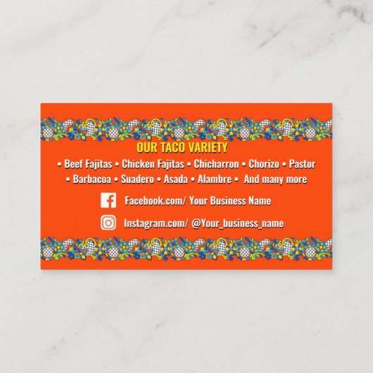 Taco service Business Cards 名刺 (裏面)