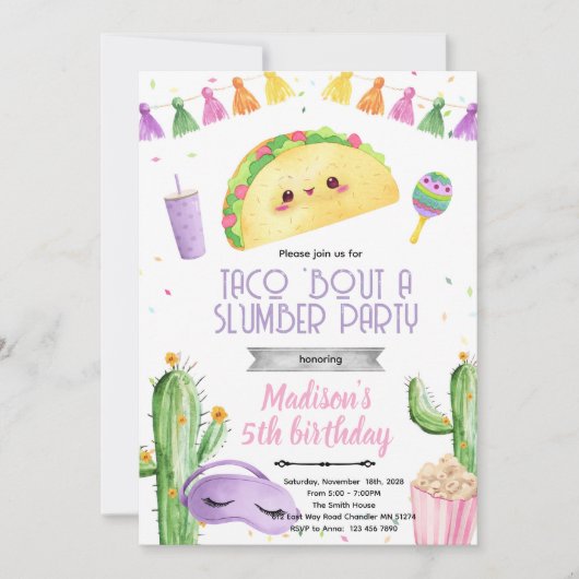 Taco slumber party Birthday Invitation 招待状 (正面)