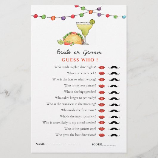 Taco & Tequila Fiseta 'Guess Who'シャワーゲーム (正面)