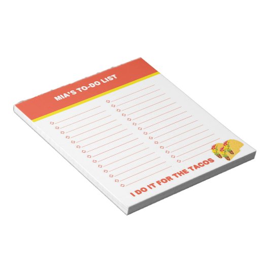 Taco To Do List, Custom Notepad, Personalized ノートパッド (アングル)