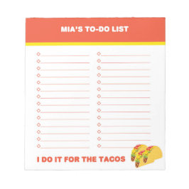 Taco To Do List, Custom Notepad, Personalized ノートパッド