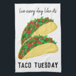 TACO TUESDAYホワイトのように毎日を生きる キッチンタオル<br><div class="desc">この飾おもしろいタコタオルを持つキッチン。引っ越し祝いパーティー素晴らしやアニバーサリーギフトを!そこカスタマイズで文字も追加。私の店の色やパターンのチェックと一致するキッチン物!</div>