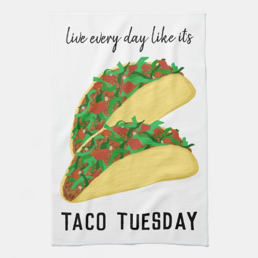 TACO TUESDAYホワイトのように毎日を生きる キッチンタオル (縦)