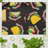 Taco Tuesday Hard and Soft Tacos Hot Sauce Black キッチンタオル (折り畳み)