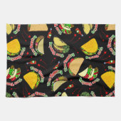 Taco Tuesday Hard and Soft Tacos Hot Sauce Black キッチンタオル (横)
