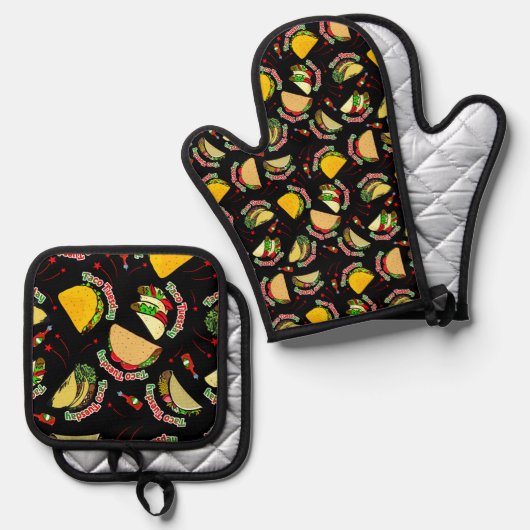 Taco Tuesday Hard & Soft Tacos Hot Sauce Black 鍋つかみ&鍋敷きセット (正面/裏面)