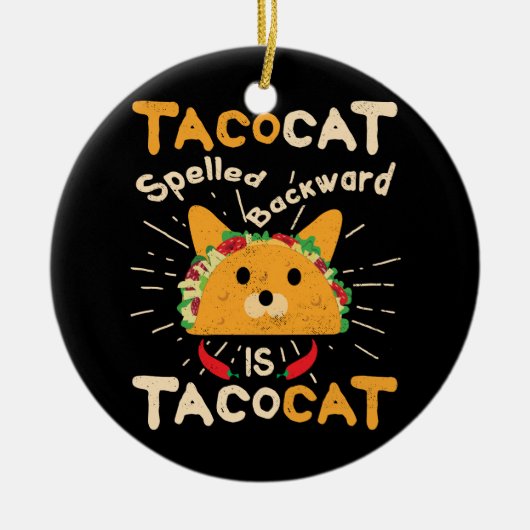 TacocatはCinco deメーヨー猫のタコスを後方に綴りました セラミックオーナメント (正面)