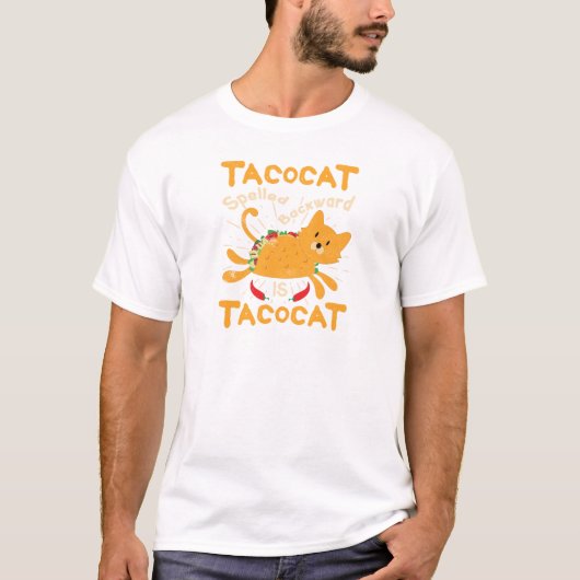 TacocatはCinco deメーヨー猫のタコスを後方に綴りました Tシャツ (正面)