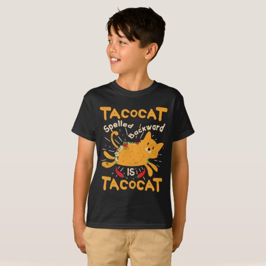 TacocatはCinco deメーヨー猫のタコスを後方に綴りました Tシャツ (正面フル)