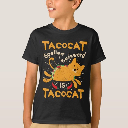 TacocatはCinco deメーヨー猫のタコスを後方に綴りました Tシャツ (正面)