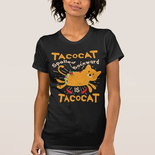 TacocatはCinco deメーヨー猫のタコスを後方に綴りました Tシャツ (正面)