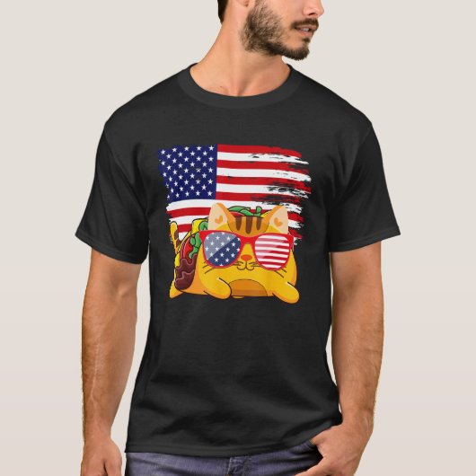 Tacocat Sunglasses American Flag  4th Of July USA  Tシャツ (正面)