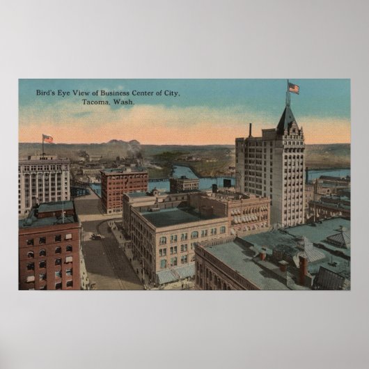 Tacoma, WA - Bird's Eye View of Downtown ポスター (正面)