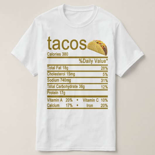 TAcos栄養ファクトラベル Tシャツ (デザイン正面)