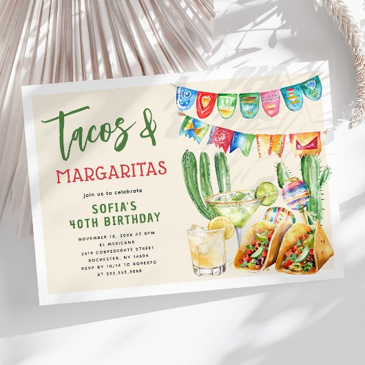 Tacos and Margaritas Mexican Adult Birthday 招待状