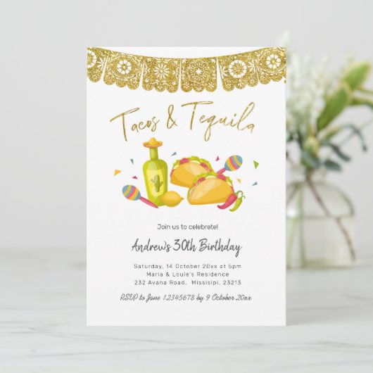 Tacos and Tequila Fiesta Birthday Invitation 招待状 (スタンド正面)