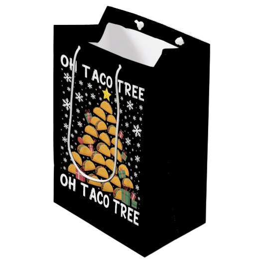 Tacos Christmas Tree Funny Xmas Foodie Mexican  ミディアムペーパーバッグ (正面アングル)